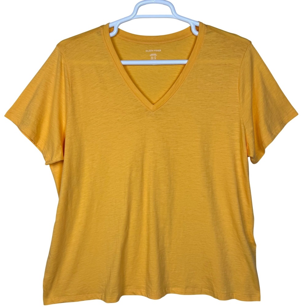 Eileen Fisher V-Neck Tee Organic Cotton Womens 1X Orange Short Sleeve Minimalist